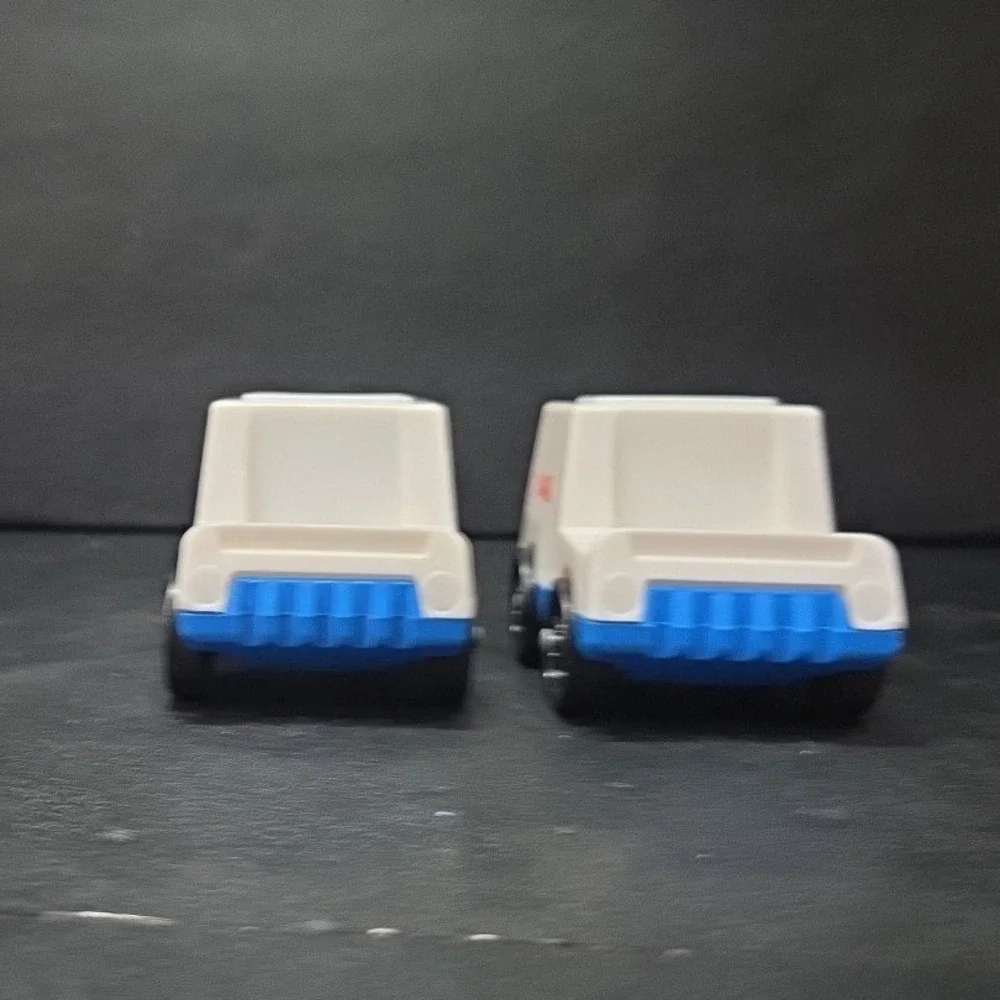 Fisher Price Little People Mail Trucks, Set of 2, Vintage White Blue Plastic Toy